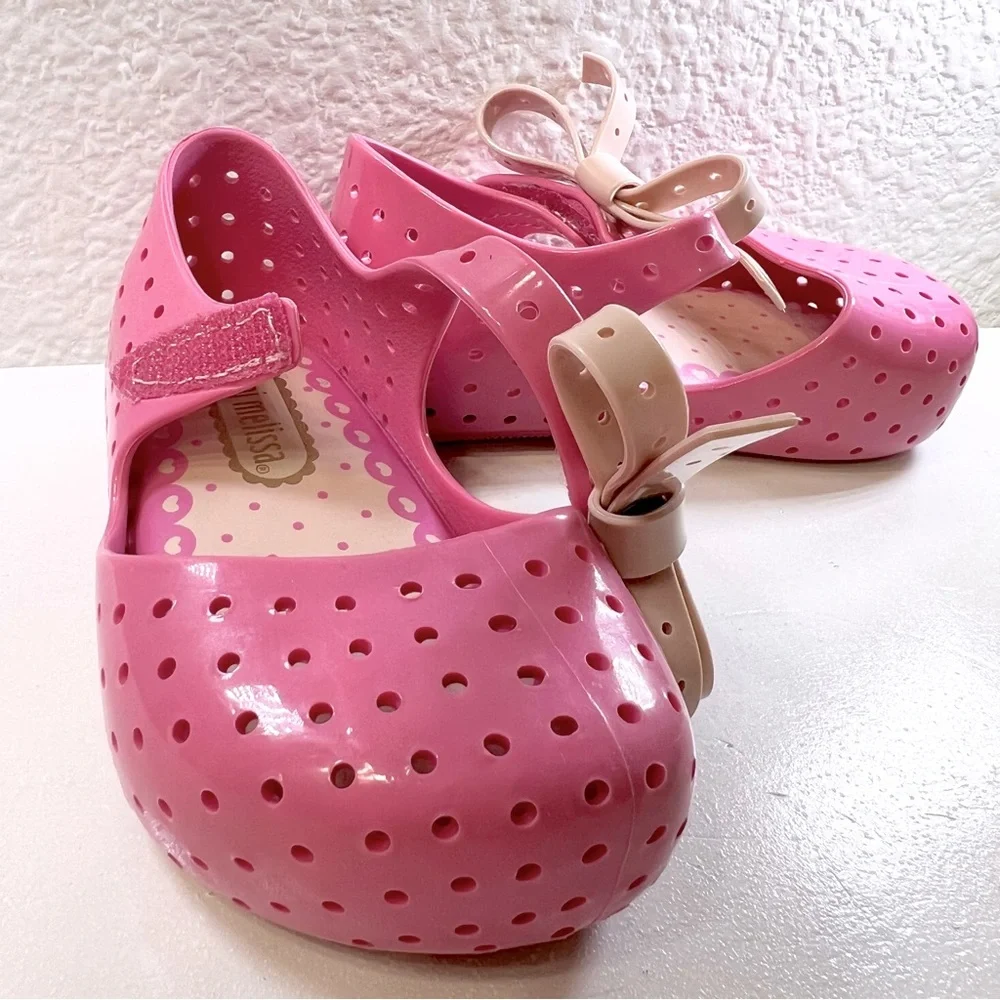 ♥️ 2X HP MINI MELISSA Furadinha X Mary Janes Sz 5 Pink Bow Jellies Toddler NWOT - Picture 10 of 10